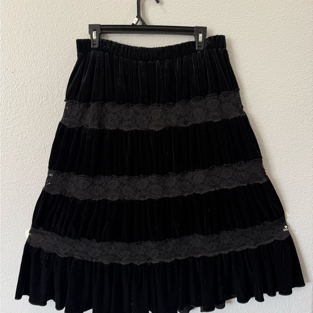 Lapis Black Velvet Lace Sequin Skirt Large Romantic Goth Y2K - Picture 3 of 8